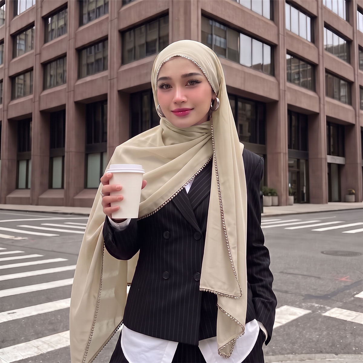 Street Fashion Hijab - Luksusowy szalik hidżab z szyfonu dla