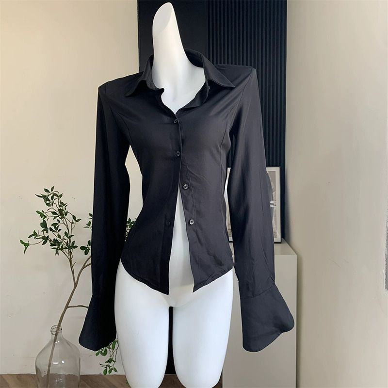 Street Fashion Korea - Gidyq damskie czarne koszule z bandażem