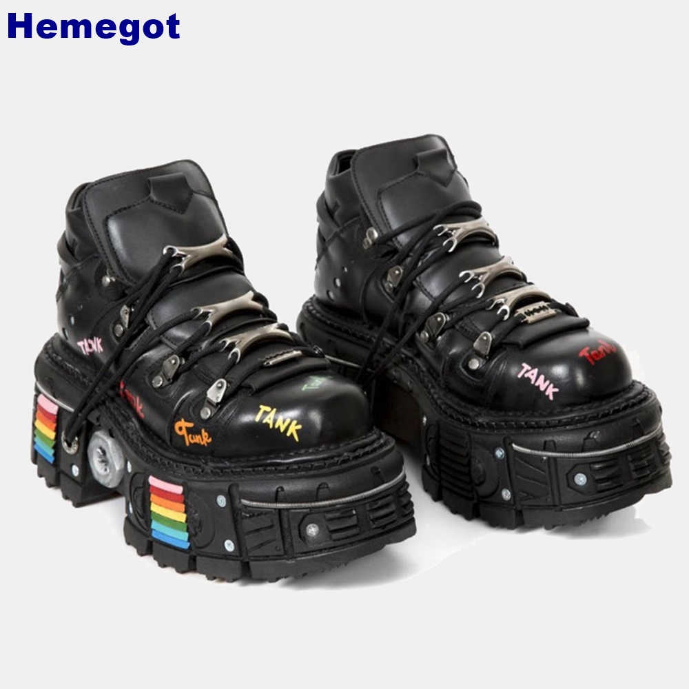 Street Fashion Punk - Botki na platformie z metalowymi nitami,