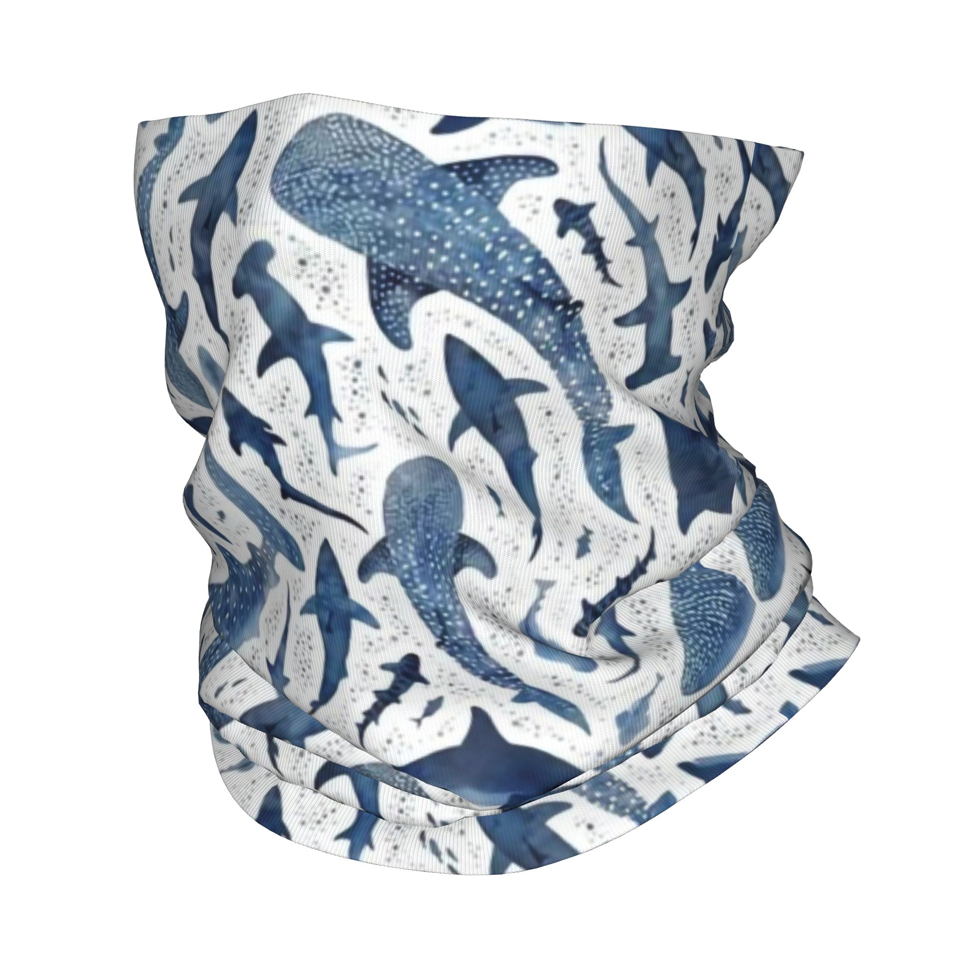 Balaclava Face Mask - Niestandardowa Niebieska Akwarelowa Bandana Rekin Wiatroodporny