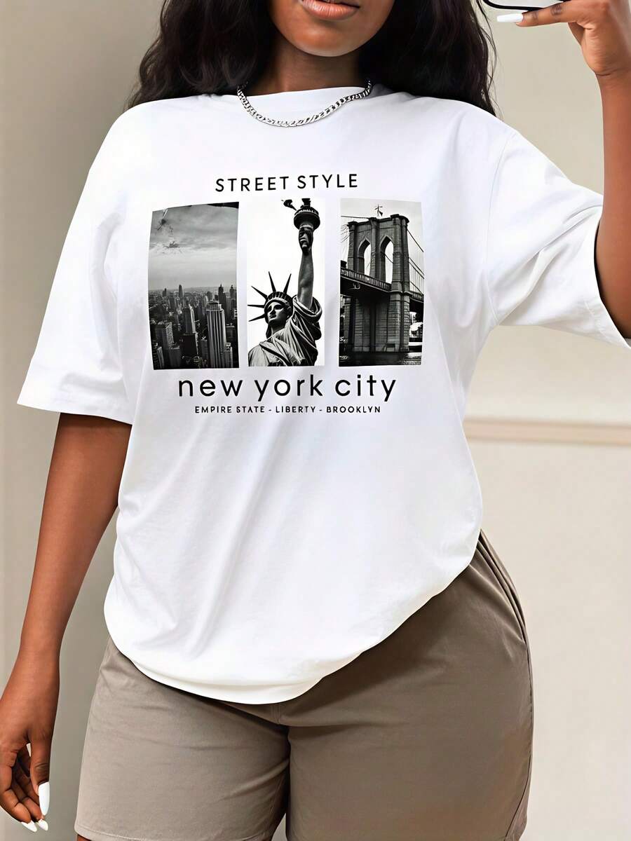 Street Style New York Fashion - Styl uliczny, Damska koszulka, Zabytki Nowego