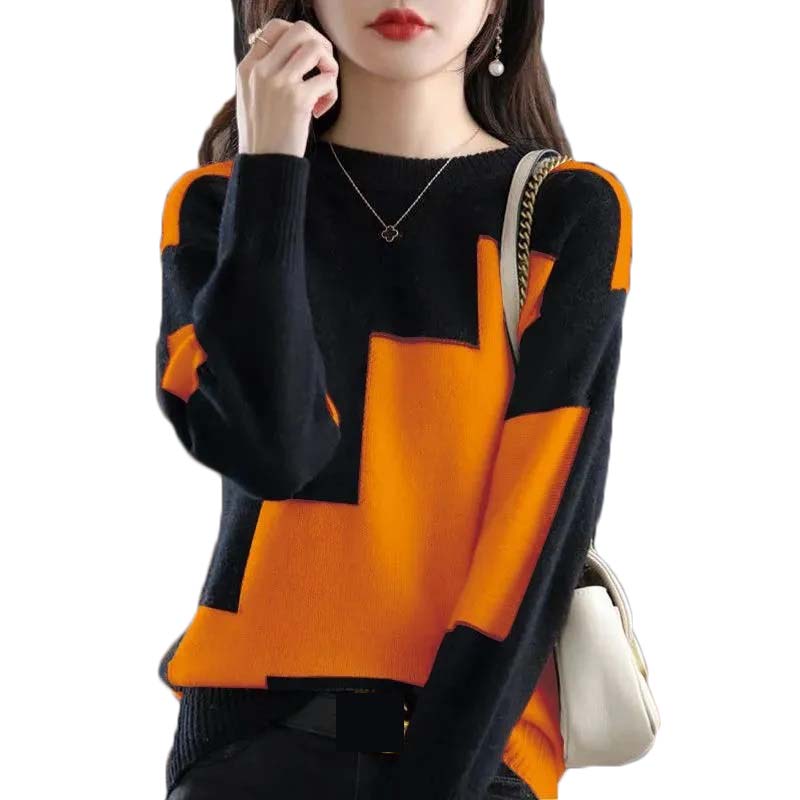 Street Fashion Korea - Moda O-Neck Spliced Knitted Color Sweater