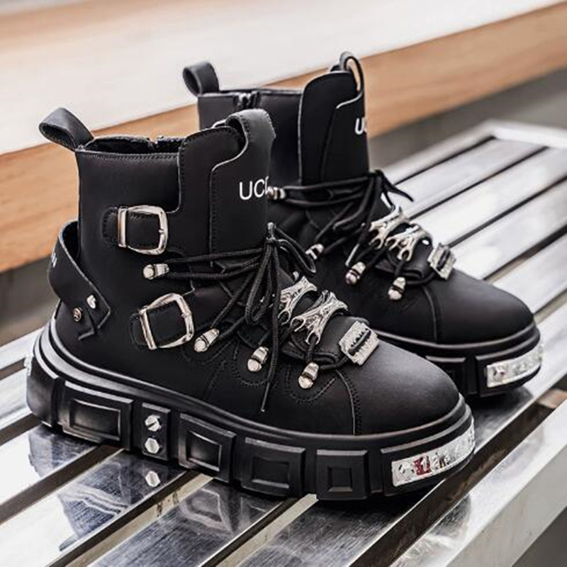 Street Fashion Punk - Modne czarne sneakersy męskie z nitami,