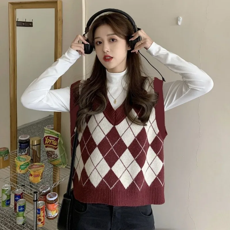 Street Fashion Of Japan - Sweter kamizelki damskie różnokolorowy wzór w
