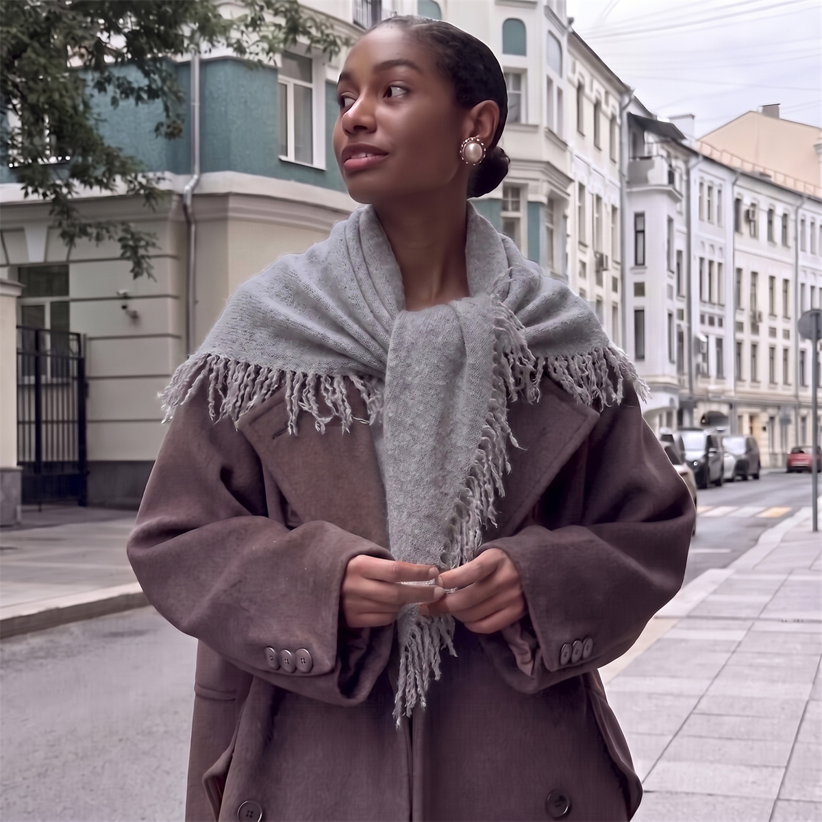 Jednolity Jasnoszary Trójkątny – Street Fashion Hijab recenzja i cena