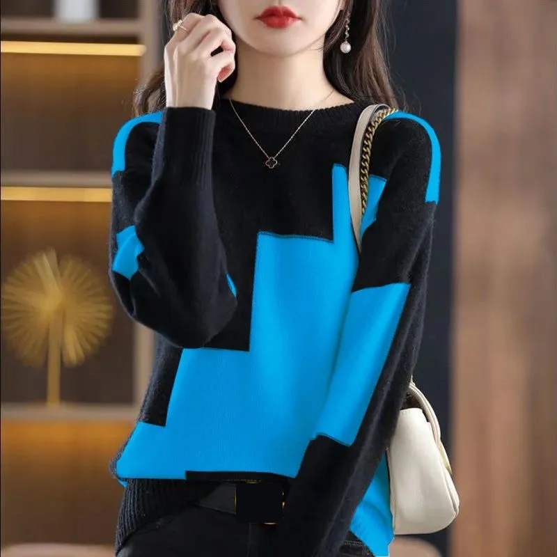 Moda O-Neck Spliced Knitted Co – Street Fashion Korea recenzja i cena