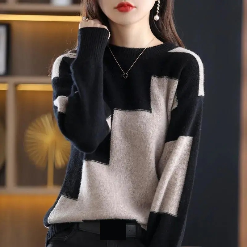 Moda O-Neck Spliced Knitted Co – Street Fashion Korea recenzja i cena